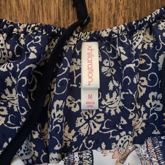 XHILARATION Womens Medium Romper Jumper Shorts Hippie Cold Shoulder Blue - Picture 11 of 12